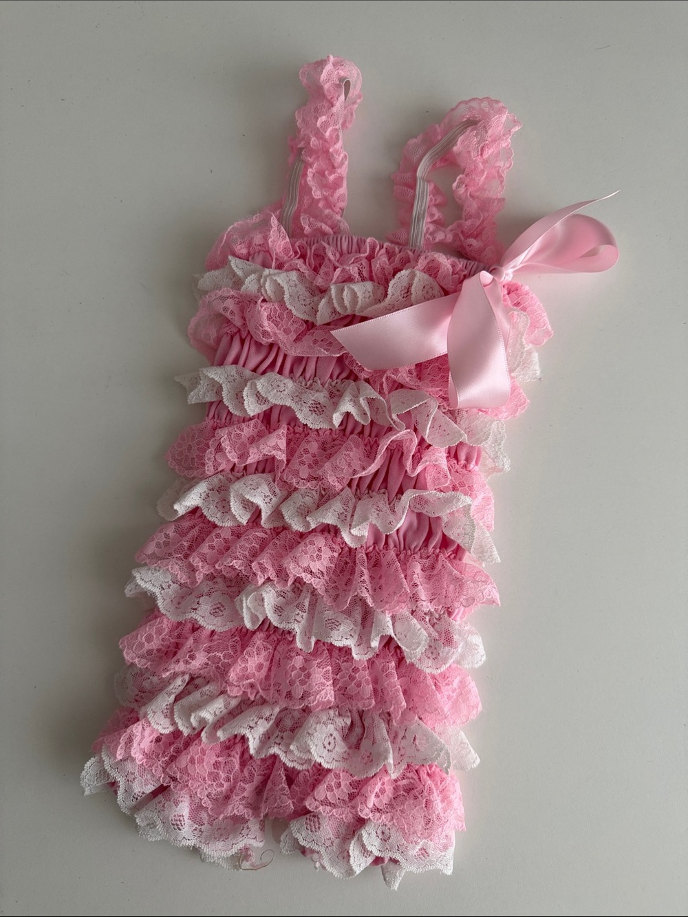 Pink and White Lace Ruffled Baby Romper Onesie
